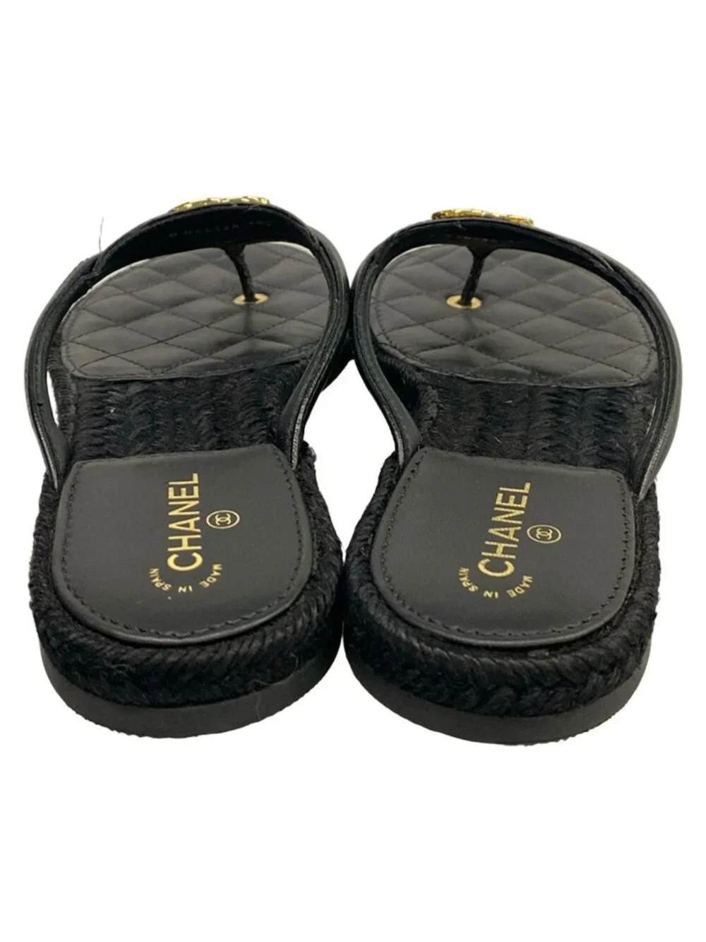 Chanel Beach Sandals Black Metiers d'Art Collection CC Logo Gold Lambskin